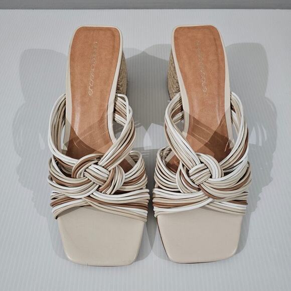 Andre Assous Kelsie Sandal Womens 9 Cream Tan Leather Jute Twist Slide Mule - Picture 4 of 14